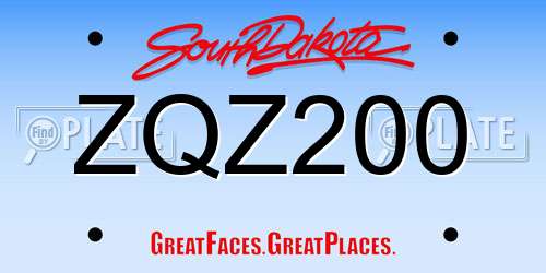 ZQZ200 South Dakota License Plate