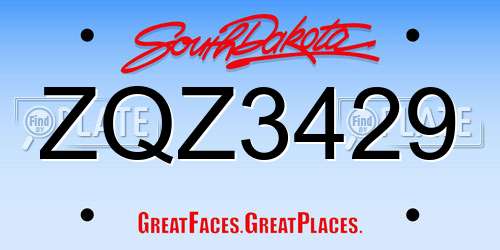 ZQZ3429 South Dakota License Plate