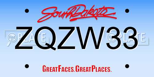 ZQZW33 South Dakota License Plate