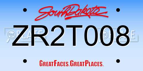 ZR2T008 South Dakota License Plate