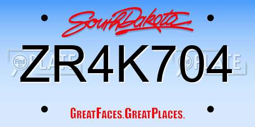 ZR4K704 South Dakota License Plate