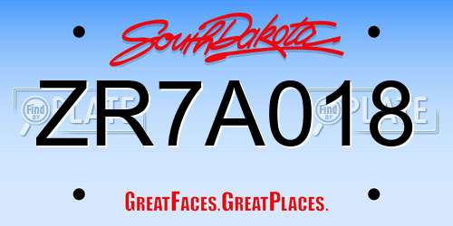 ZR7A018 South Dakota License Plate