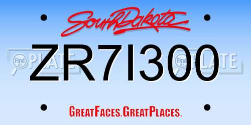 ZR7I300 South Dakota License Plate