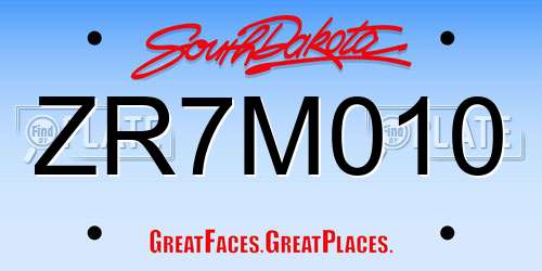 ZR7M010 South Dakota License Plate
