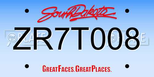 ZR7T008 South Dakota License Plate