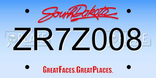 ZR7Z008 South Dakota License Plate