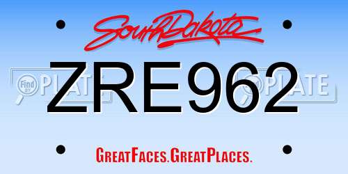 ZRE962 South Dakota License Plate