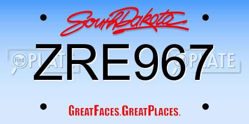 ZRE967 South Dakota License Plate