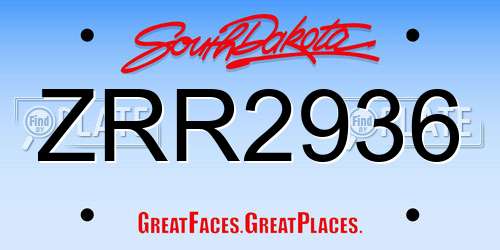 ZRR2936 South Dakota License Plate