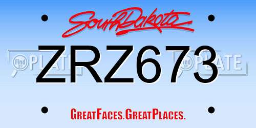 ZRZ673 South Dakota License Plate