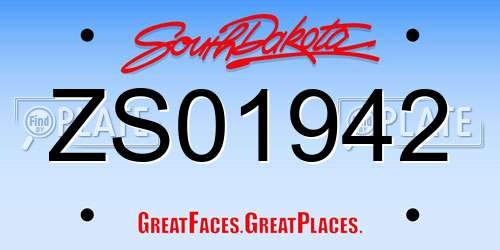 ZS01942 South Dakota License Plate