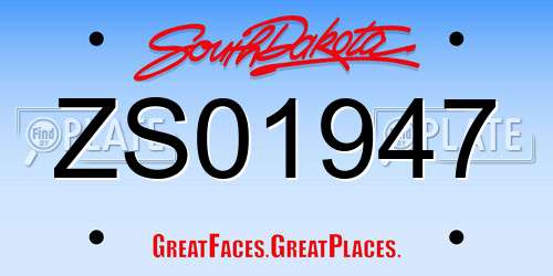 ZS01947 South Dakota License Plate