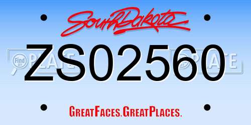 ZS02560 South Dakota License Plate