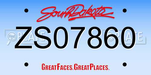 ZS07860 South Dakota License Plate
