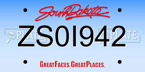 ZS0I942 South Dakota License Plate