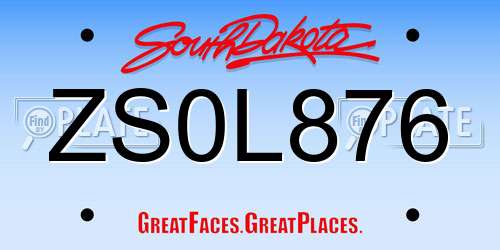 ZS0L876 South Dakota License Plate