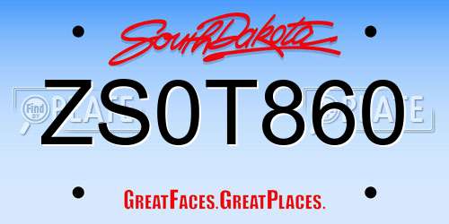 ZS0T860 South Dakota License Plate