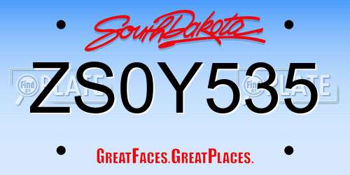 ZS0Y535 South Dakota License Plate