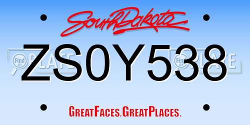 ZS0Y538 South Dakota License Plate