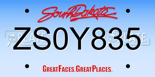 ZS0Y835 South Dakota License Plate