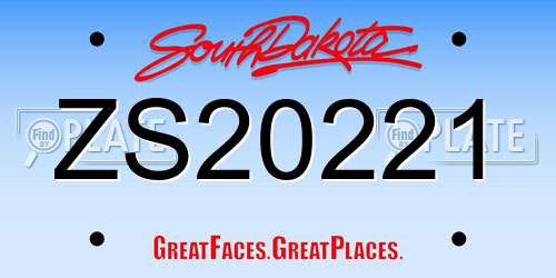 ZS20221 South Dakota License Plate