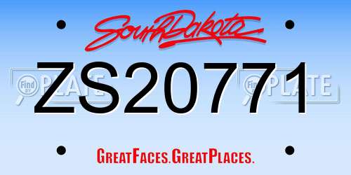 ZS20771 South Dakota License Plate