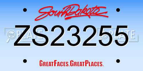 ZS23255 South Dakota License Plate