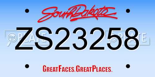 ZS23258 South Dakota License Plate