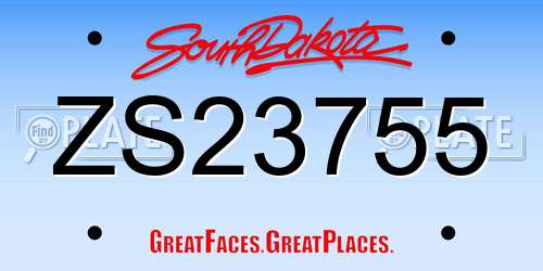 ZS23755 South Dakota License Plate