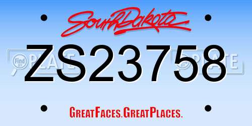 ZS23758 South Dakota License Plate