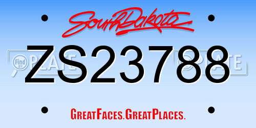 ZS23788 South Dakota License Plate