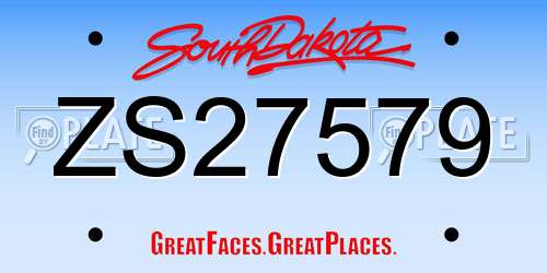 ZS27579 South Dakota License Plate