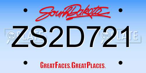 ZS2D721 South Dakota License Plate