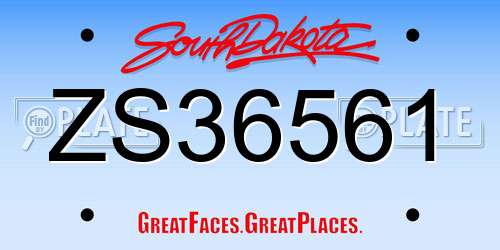 ZS36561 South Dakota License Plate