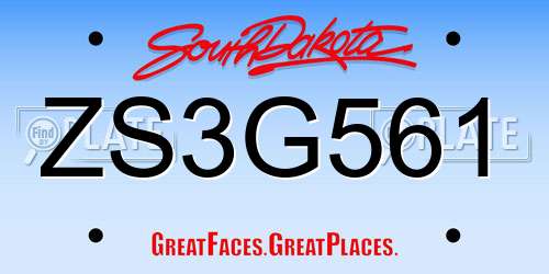 ZS3G561 South Dakota License Plate