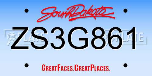 ZS3G861 South Dakota License Plate