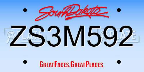 ZS3M592 South Dakota License Plate