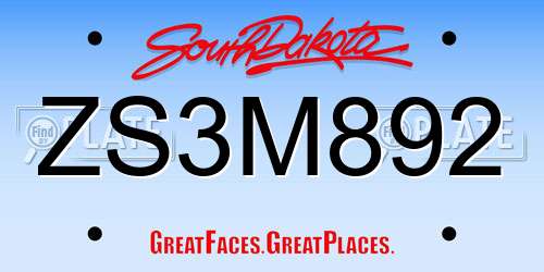 ZS3M892 South Dakota License Plate