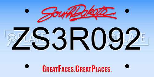 ZS3R092 South Dakota License Plate