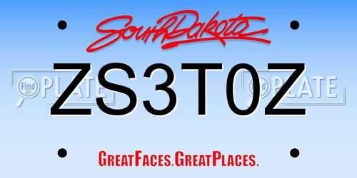 ZS3T0Z South Dakota License Plate