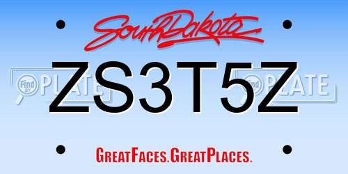 ZS3T5Z South Dakota License Plate