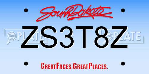 ZS3T8Z South Dakota License Plate