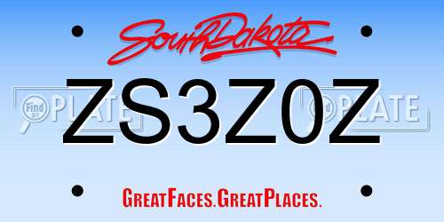 ZS3Z0Z South Dakota License Plate