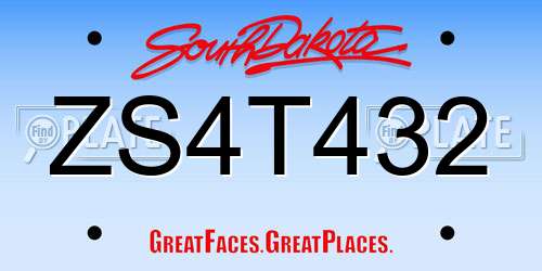 ZS4T432 South Dakota License Plate
