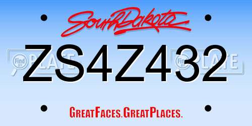 ZS4Z432 South Dakota License Plate