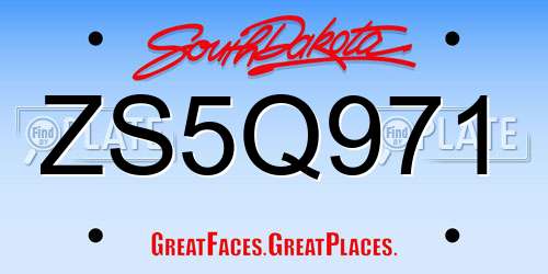 ZS5Q971 South Dakota License Plate