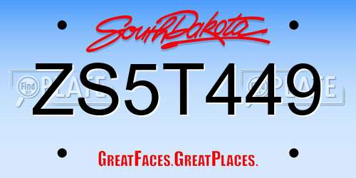 ZS5T449 South Dakota License Plate