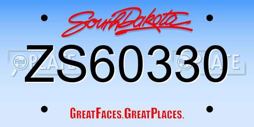 ZS60330 South Dakota License Plate