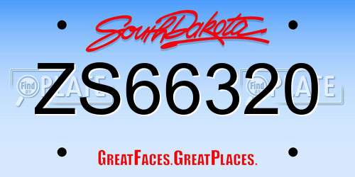 ZS66320 South Dakota License Plate