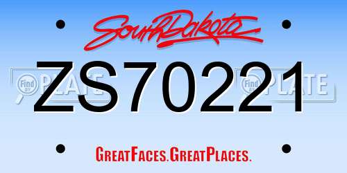 ZS70221 South Dakota License Plate